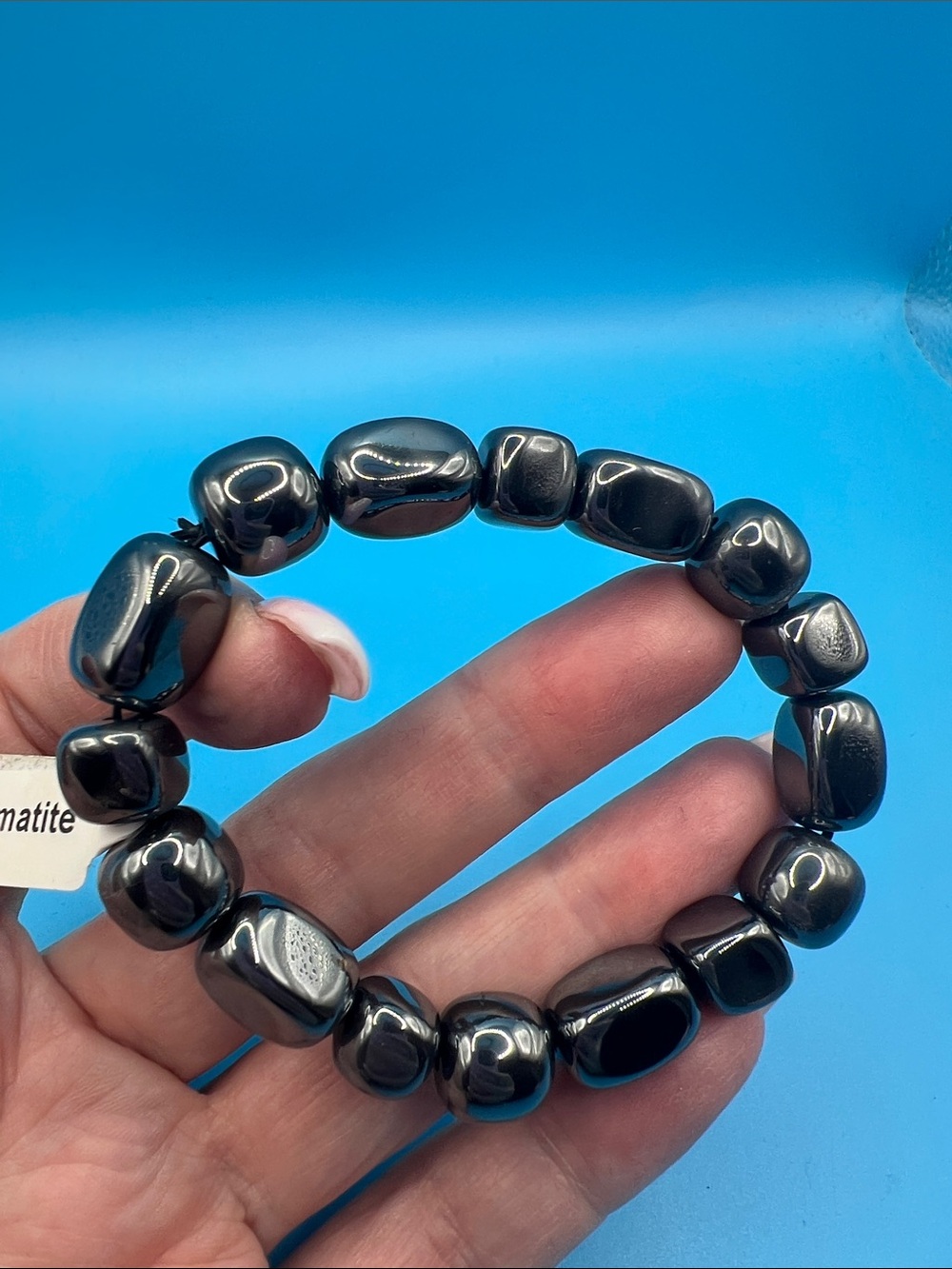 Polished Hematite Stretch Beaded Bracelet - Dark Metallic